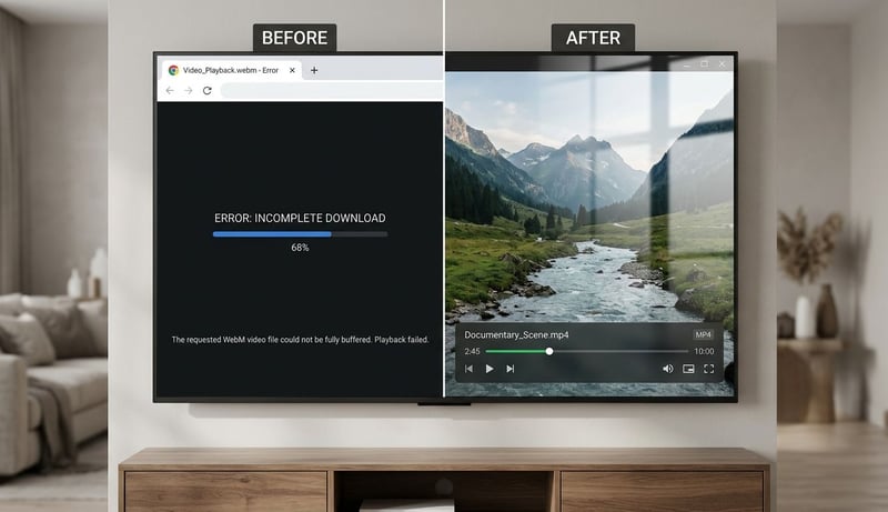 WebM vs MP4 — Praxis-Beispiel: Web-Download zu lokal abspielbarer Datei