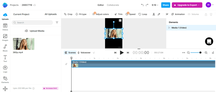 invideo video enhancer workspace