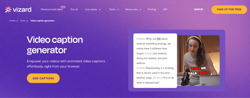 Vizard.AI AI caption generator