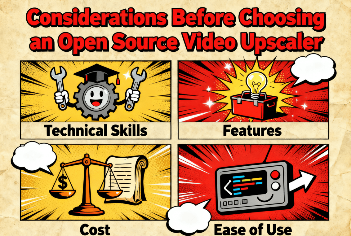 Open Source Video Upscaler Auswahl mit GPU VRAM Anforderungen und Projektstatus