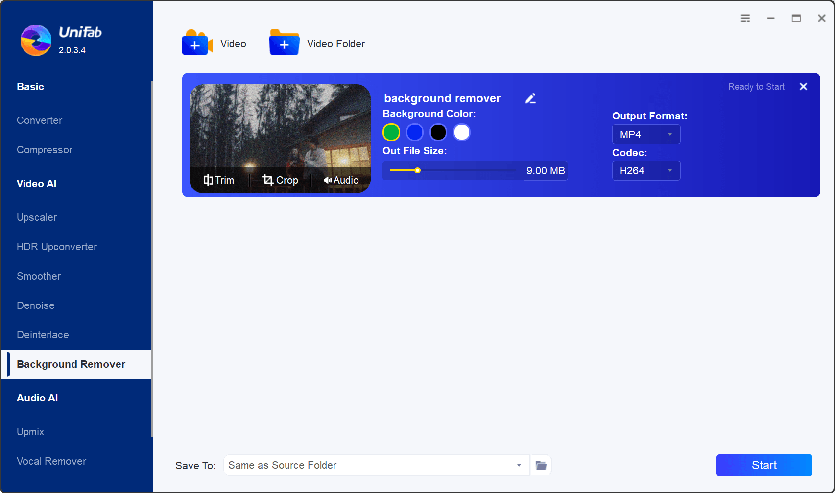 unifab video background remover interface