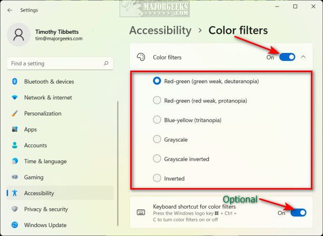 Accessibility" and select "Color filters."