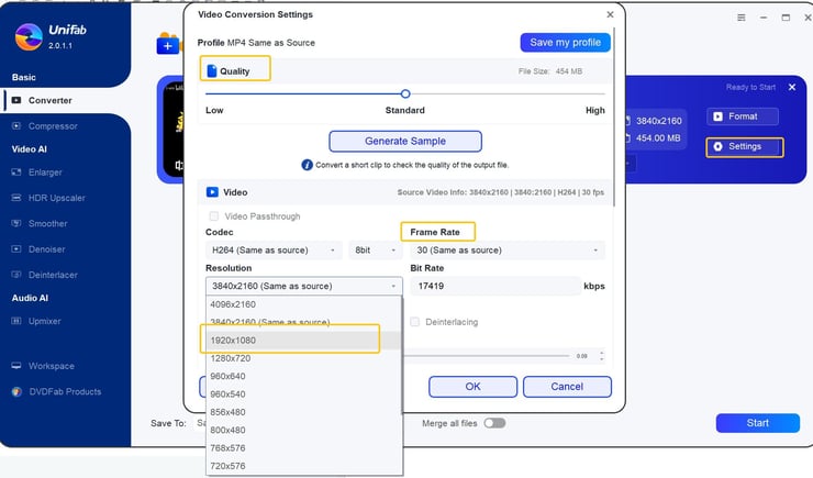 Customize Video converter Output Settings 