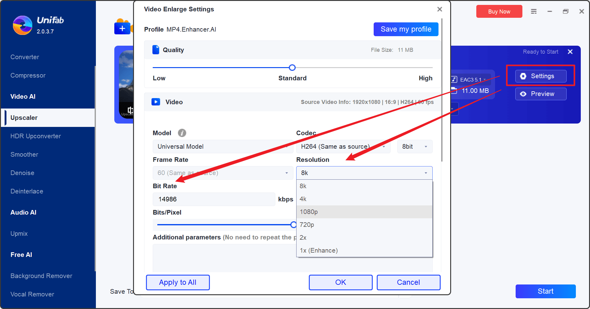 bitrate settings