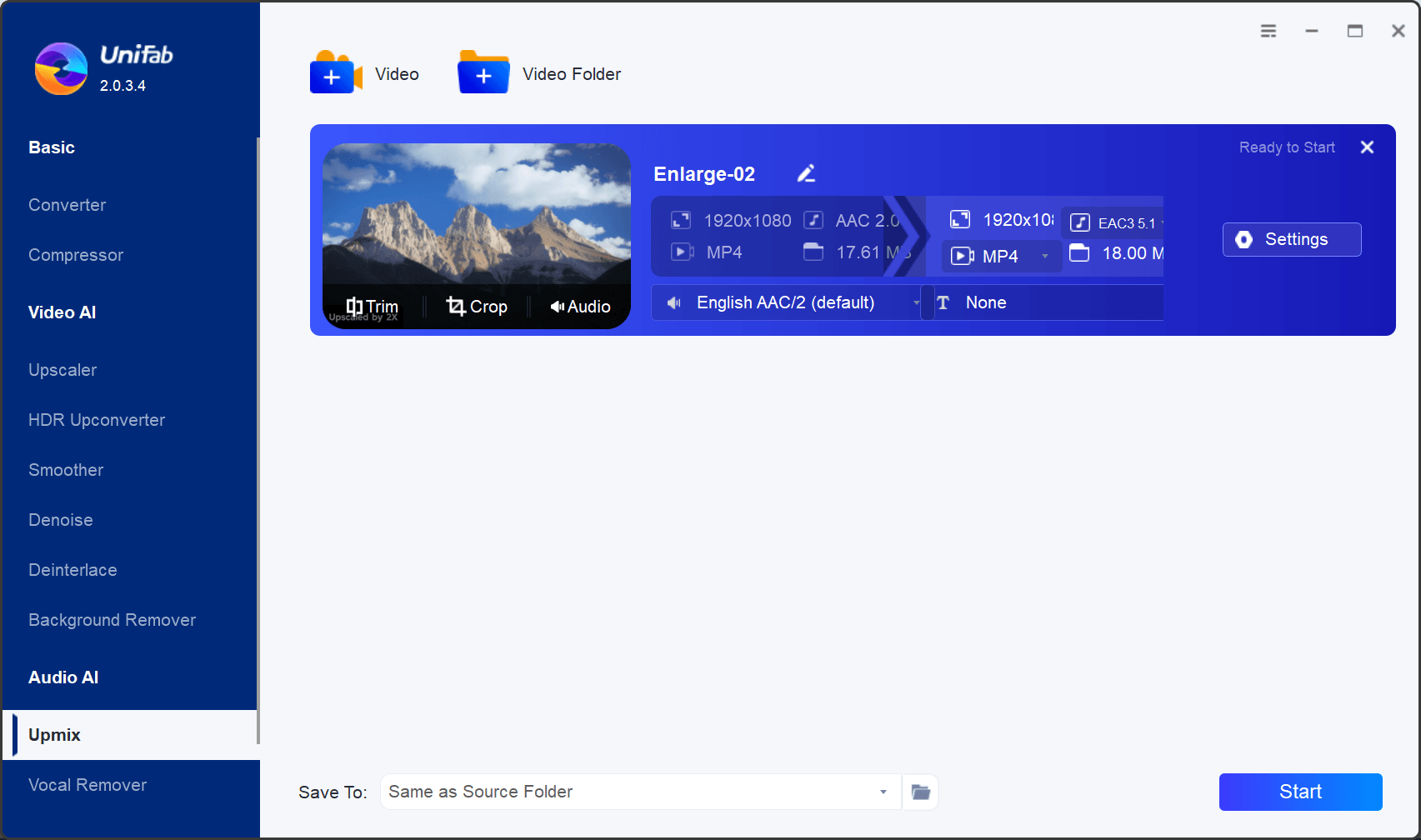 unifab audio upmix interface