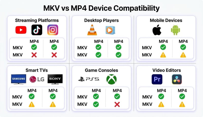 MKV vs MP4 Compatibility Matrix