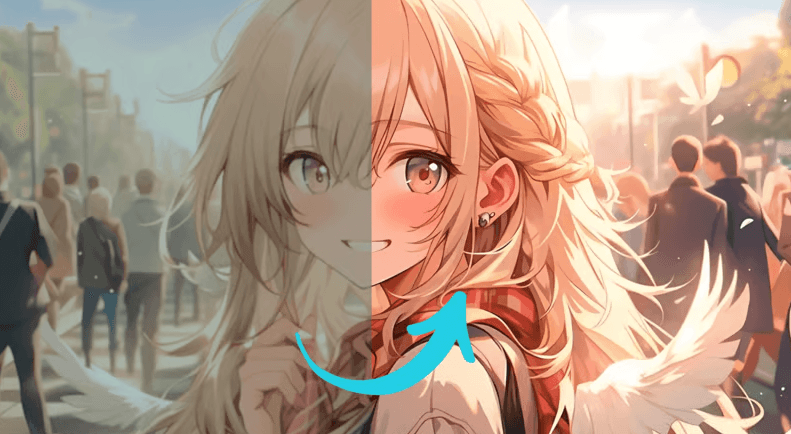 アニメとフィルムをAIリマスターして質感を比較する画面