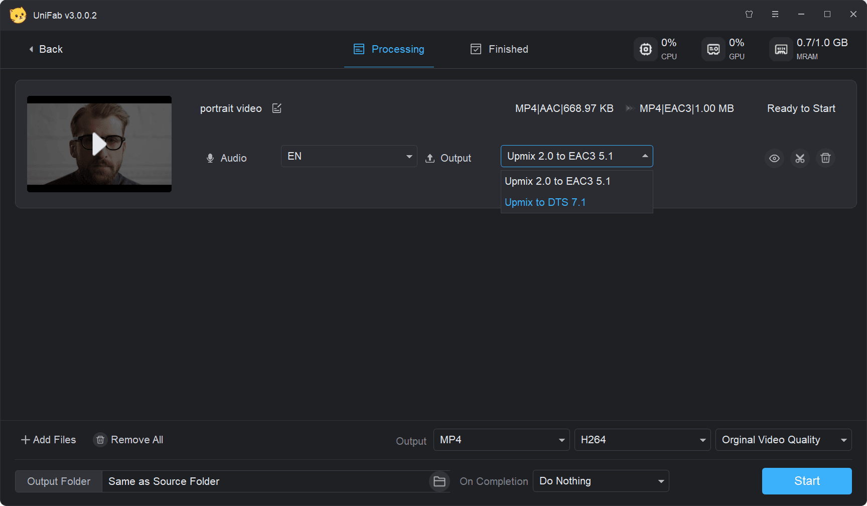 upmix audio-step3