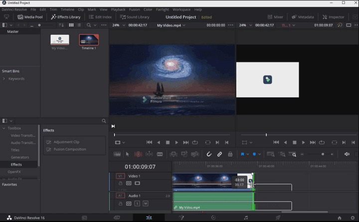 DaVinci Resolve with timeline