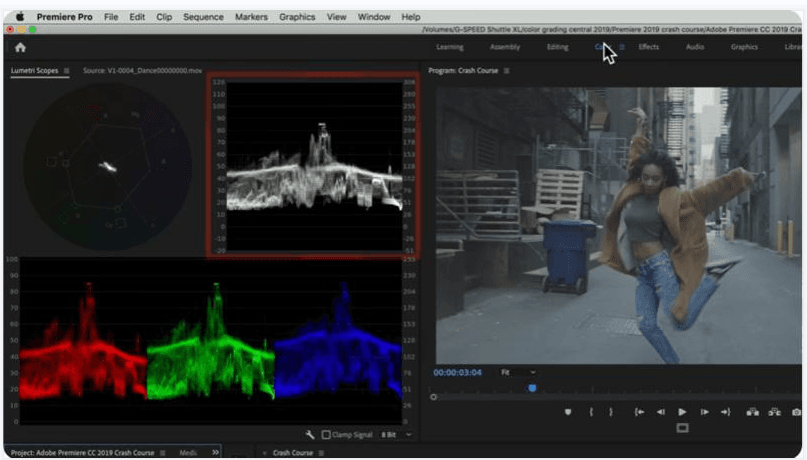 Adobe Premiere Pro Lumetri panel for targeted color-noise reduction