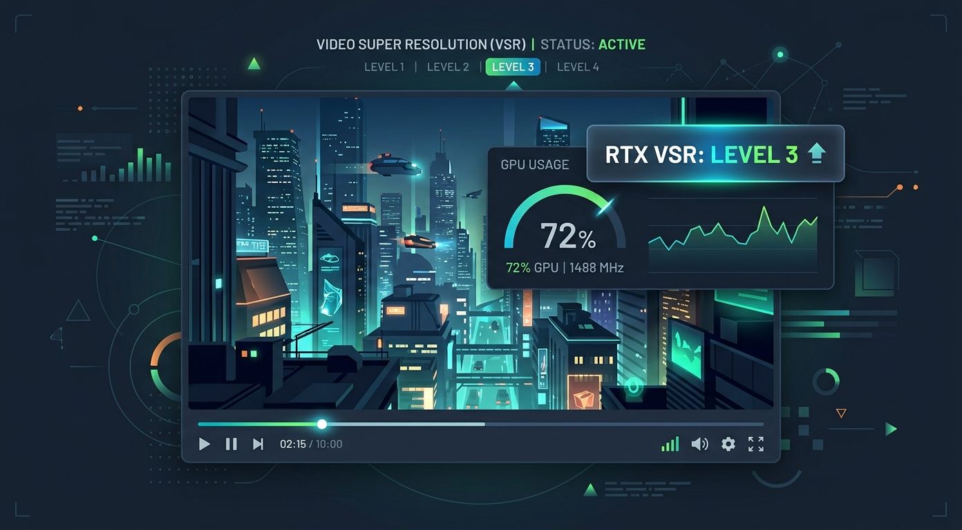 RTX Video Super Resolution Player-Szenario mit Statushinweis