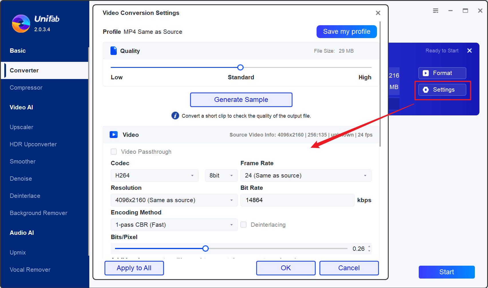 settings interface