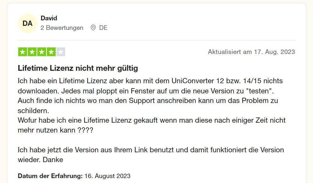 Feedbacks von Wondershare UniConverter