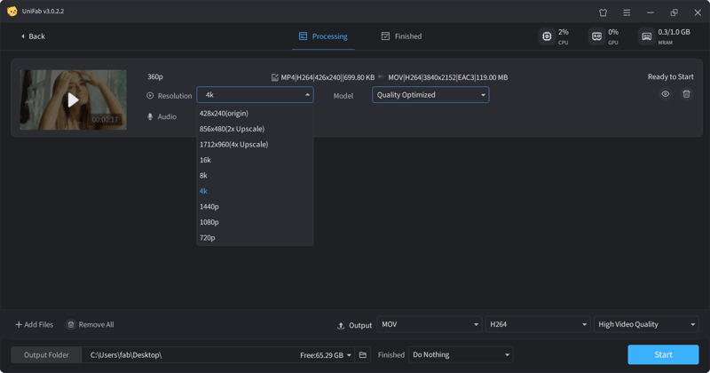 how to upscale video with unifab - step2