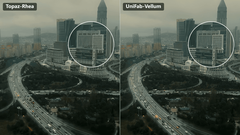 Topaz Rhea vs UniFab Vellum Upscaling Effect