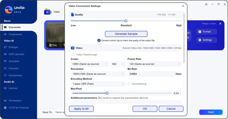 unifab video conversion settings