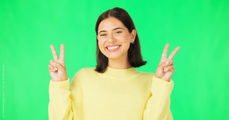 smiling girl with green screen