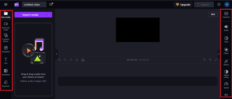 clipchamp interface