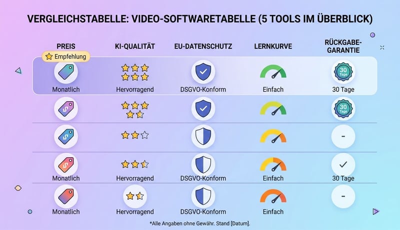 Video Colorizer Tools im Vergleich – Preis, KI-Qualität, DSGVO, Lernkurve