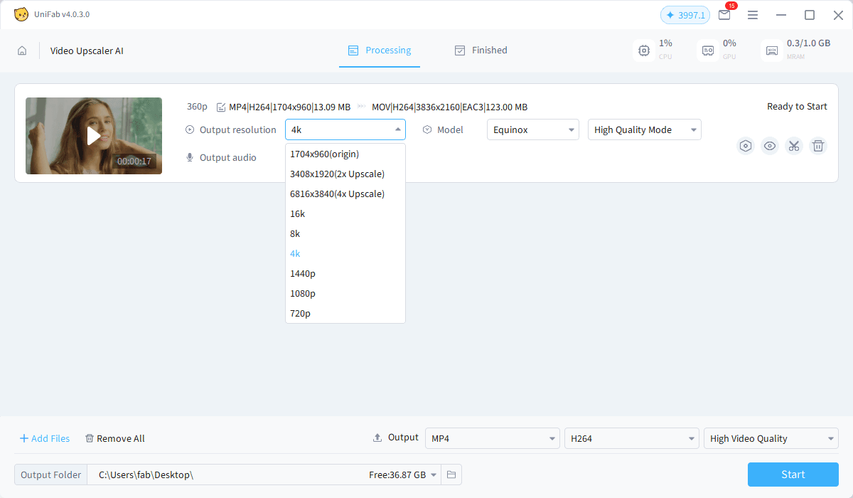 how to upscale video quality with unifab -step2