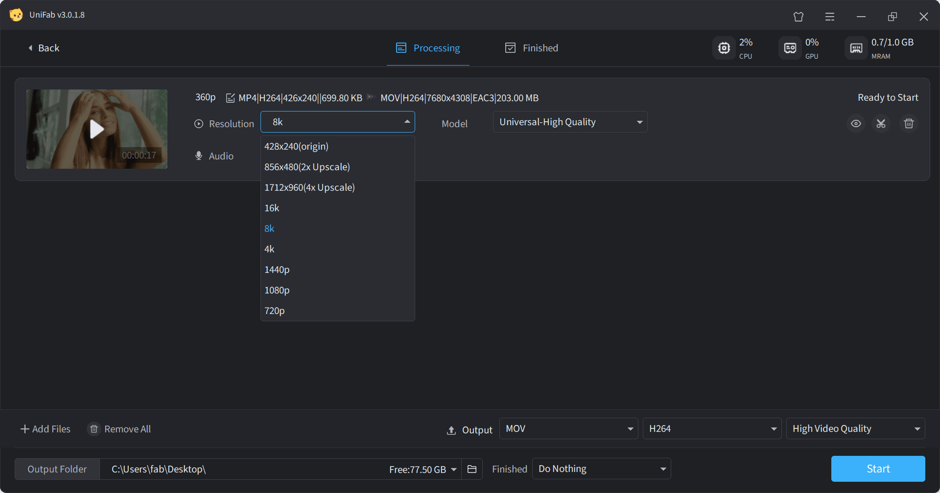 unifab upscaler workspace interface