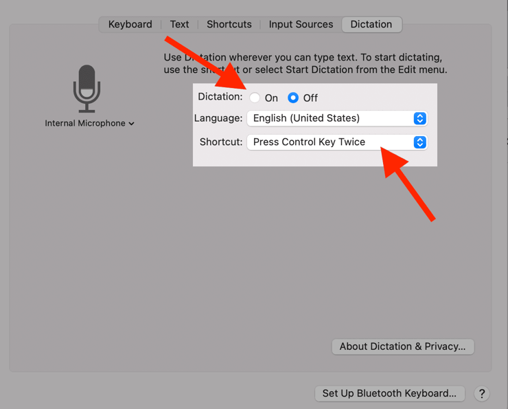 Dictation settings