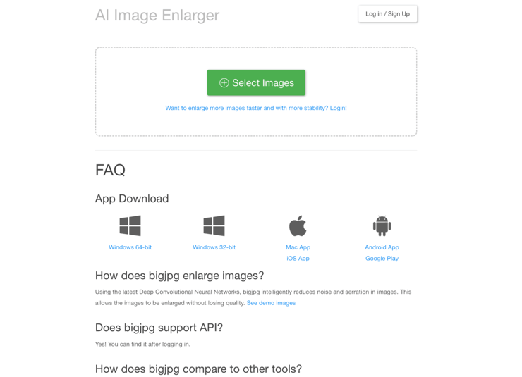 BigJpg interface