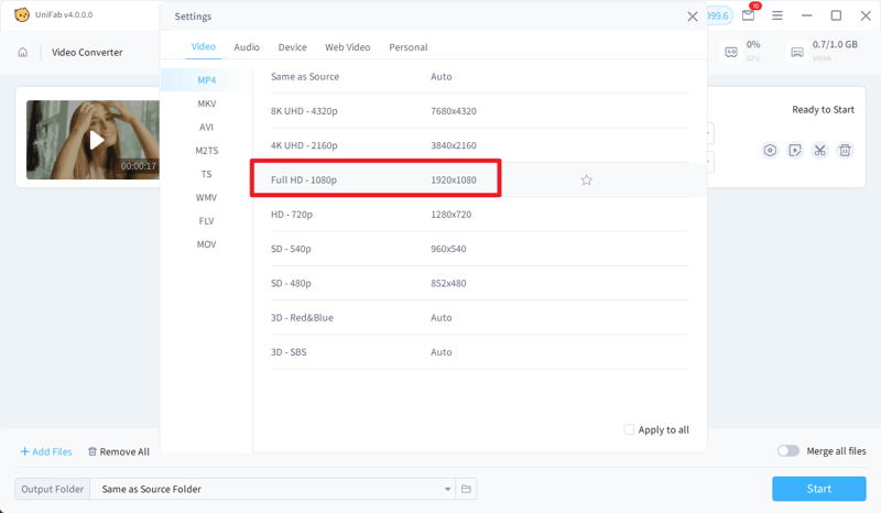 how to convert 720p to 1080p - step2