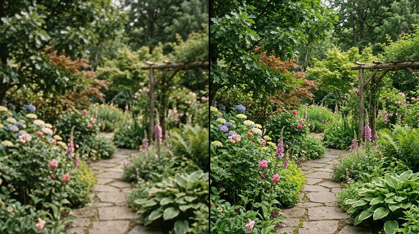 Konzept: Schmalfilm-Frame vor KI-Upscaling (1080p mit Filmkorn) vs nach KI-Upscaling zu 4K mit erhaltenem Filmkorn (Konzeptbild)