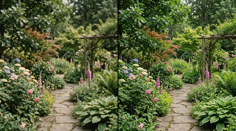 Konzept: Schmalfilm-Frame vor KI-Upscaling (1080p mit Filmkorn) vs nach KI-Upscaling zu 4K mit erhaltenem Filmkorn (Konzeptbild)