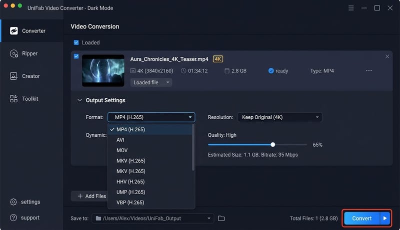 UniFab Video Converter Komprimierungseinstellungen