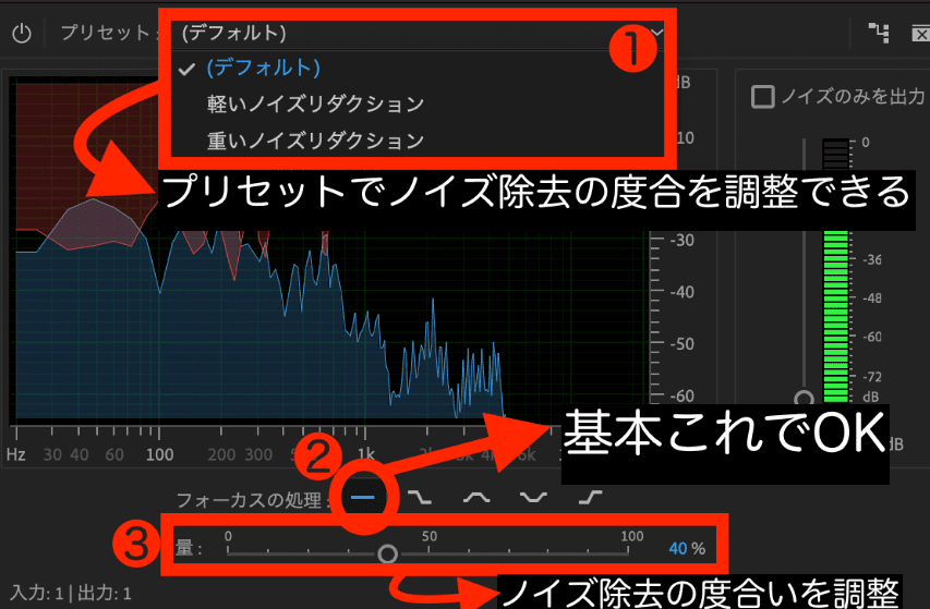 Premiere Proでルミナンスキーを使い暗部ノイズを限定処理する画面