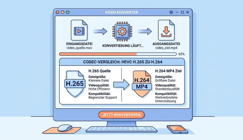 Konzept Desktop-Konverter HEVC zu MP4 H264