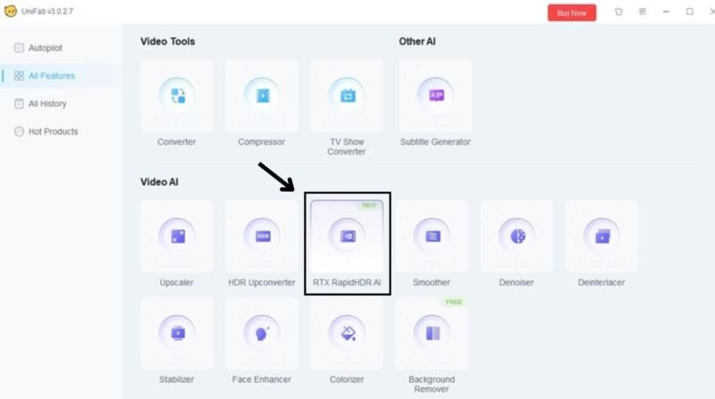 UniFab RTX RapidHDR AI Interface