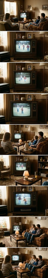 Konzept: 1980er Familien-Wohnzimmer mit altem CRT-Fernseher (Konzeptbild)