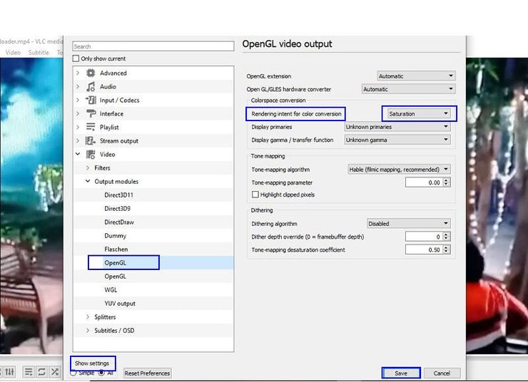 OpenGL output module in VLC