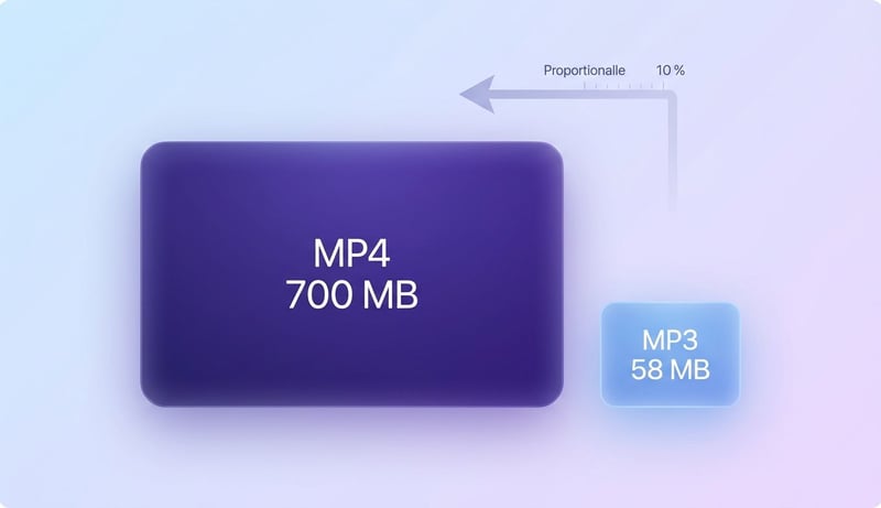 Dateigrößen-Vergleich — MP4 ca. 700 MB vs MP3 ca. 58 MB