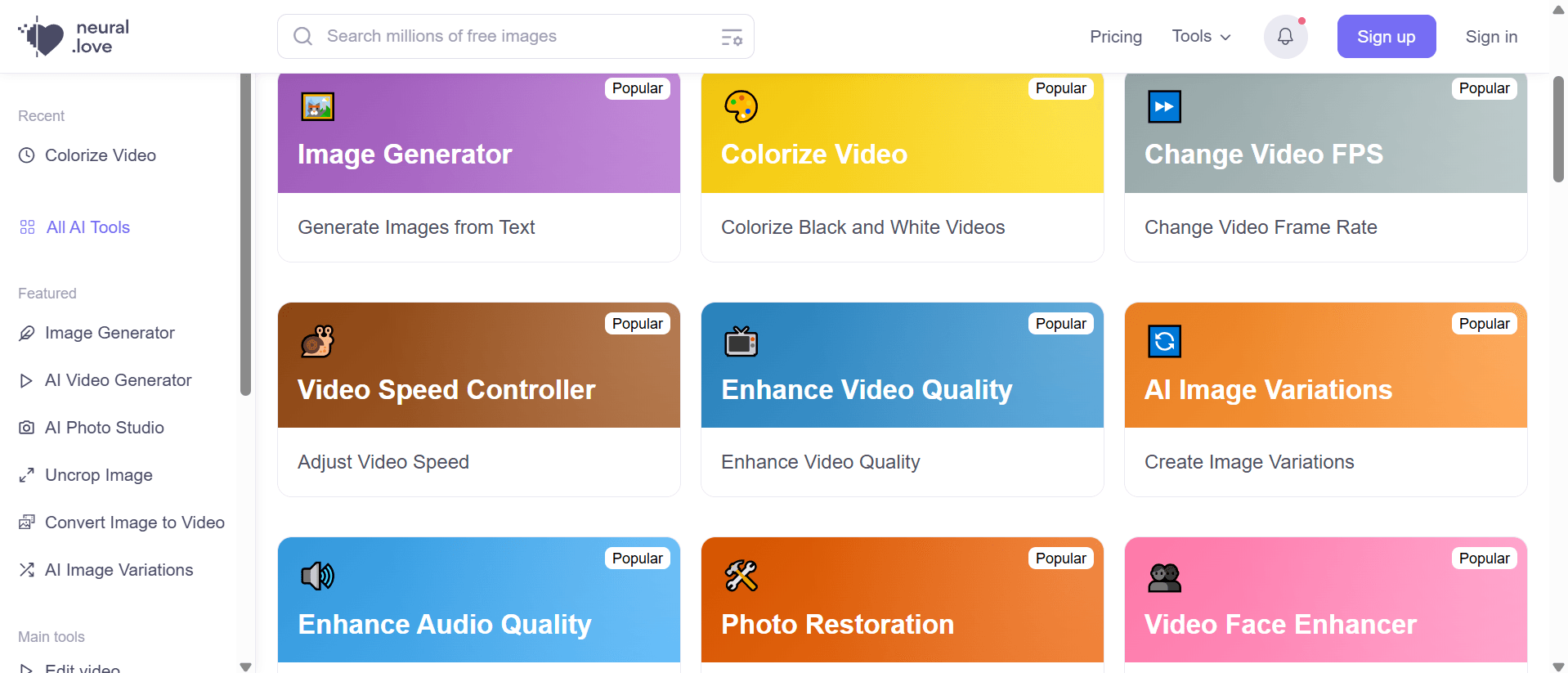 neural love ai tools interface