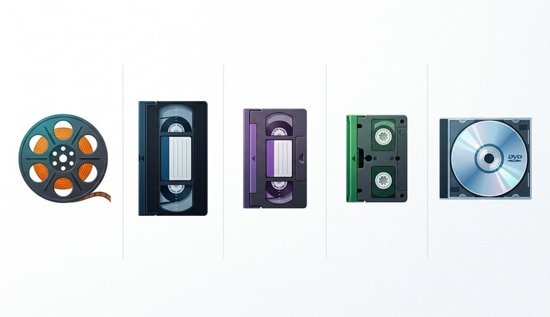 Konzept: 5 Quell-Formate Familienarchiv – Schmalfilm / VHS / Hi8 / MiniDV / DVD (Konzeptbild)