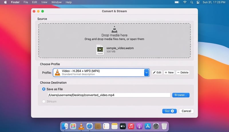 VLC Convert Stream dialog on Mac