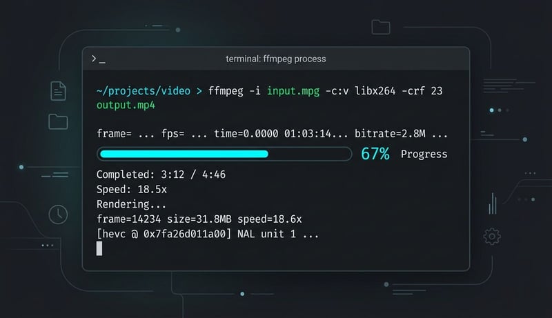 Konzept FFmpeg Terminal MPG zu MP4 Befehl