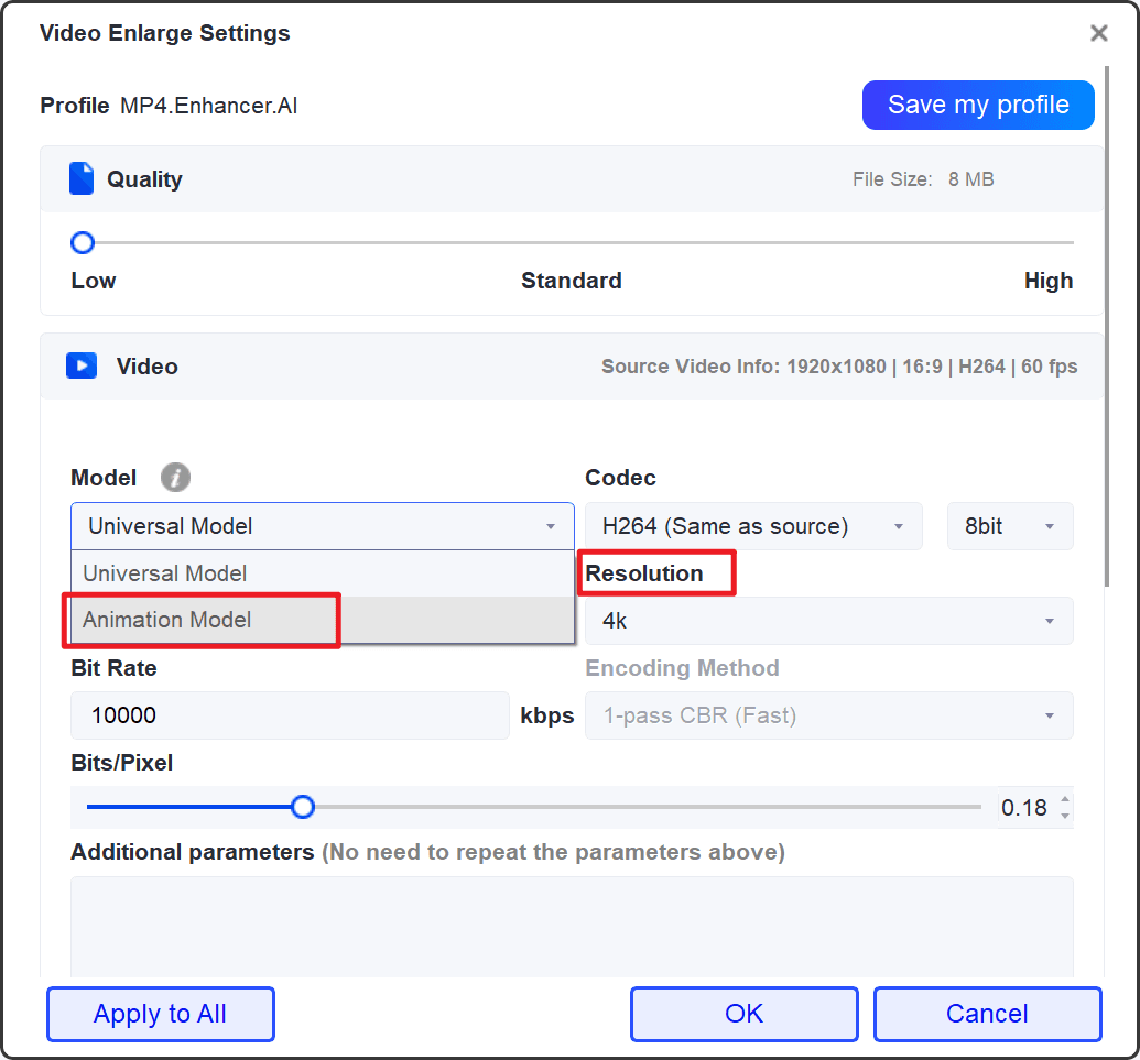 animation model settings