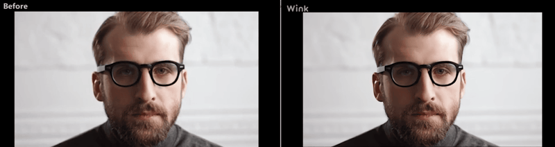Wink — 540p source vs 1080p upscaled output with noticeable beautify-style smoothing