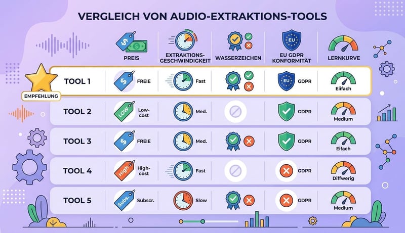5 MP4-zu-MP3-Konverter im Vergleich – Preis, Extraktionszeit, Wasserzeichen, DSGVO, Lernkurve
