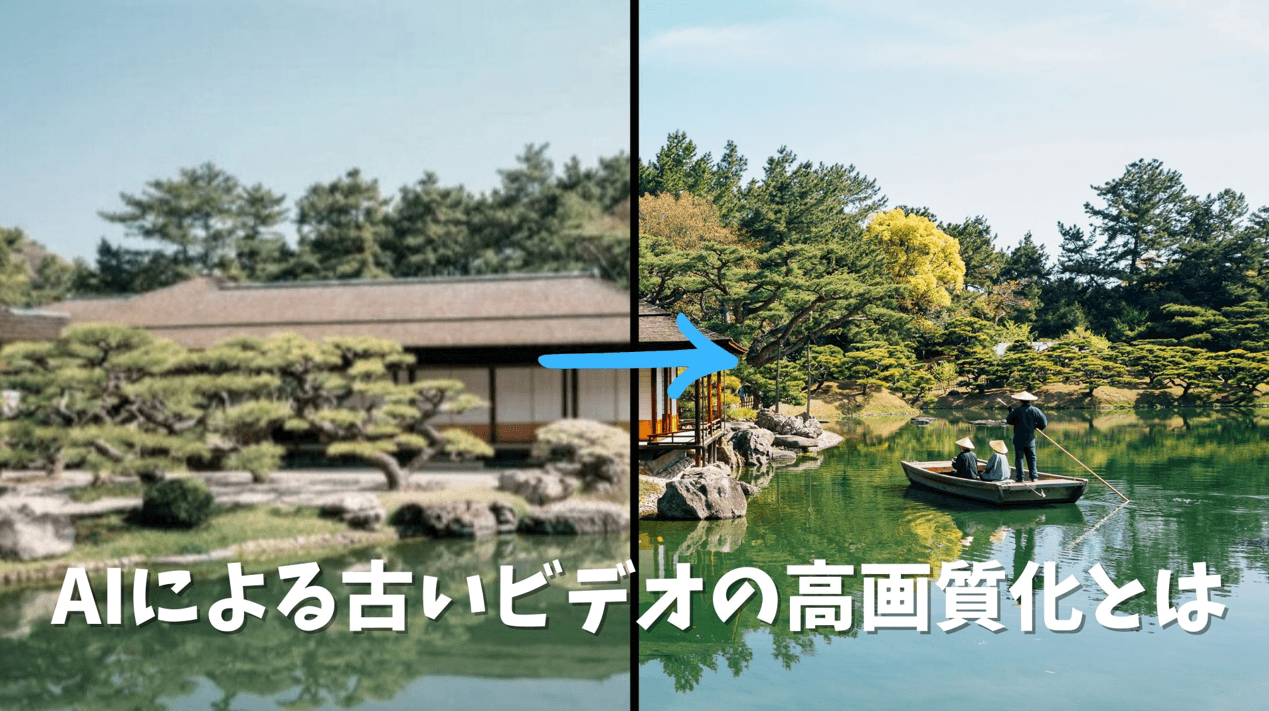 AIが古い動画を解析して不足情報を補い高画質化する仕組みのイメージ
