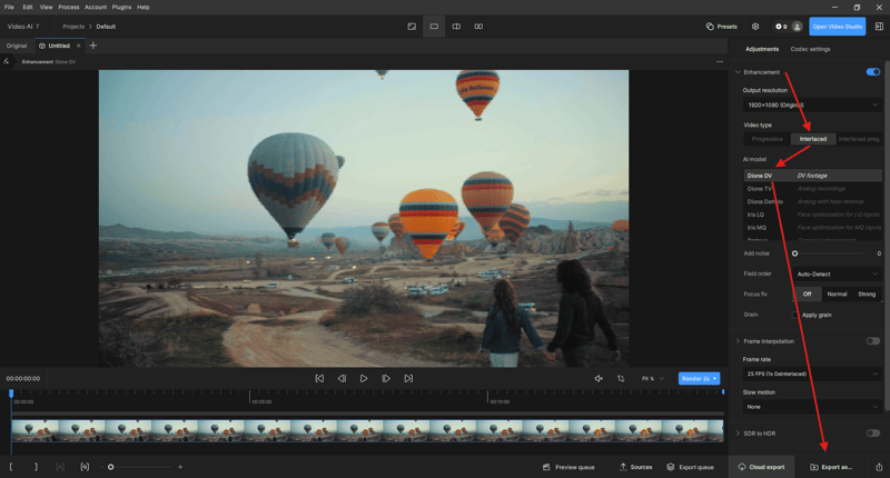 topaz video ai deinterlace step