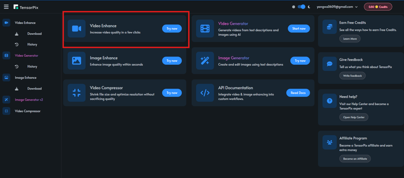 how to enhance video quality free by Tensorpix - step 1