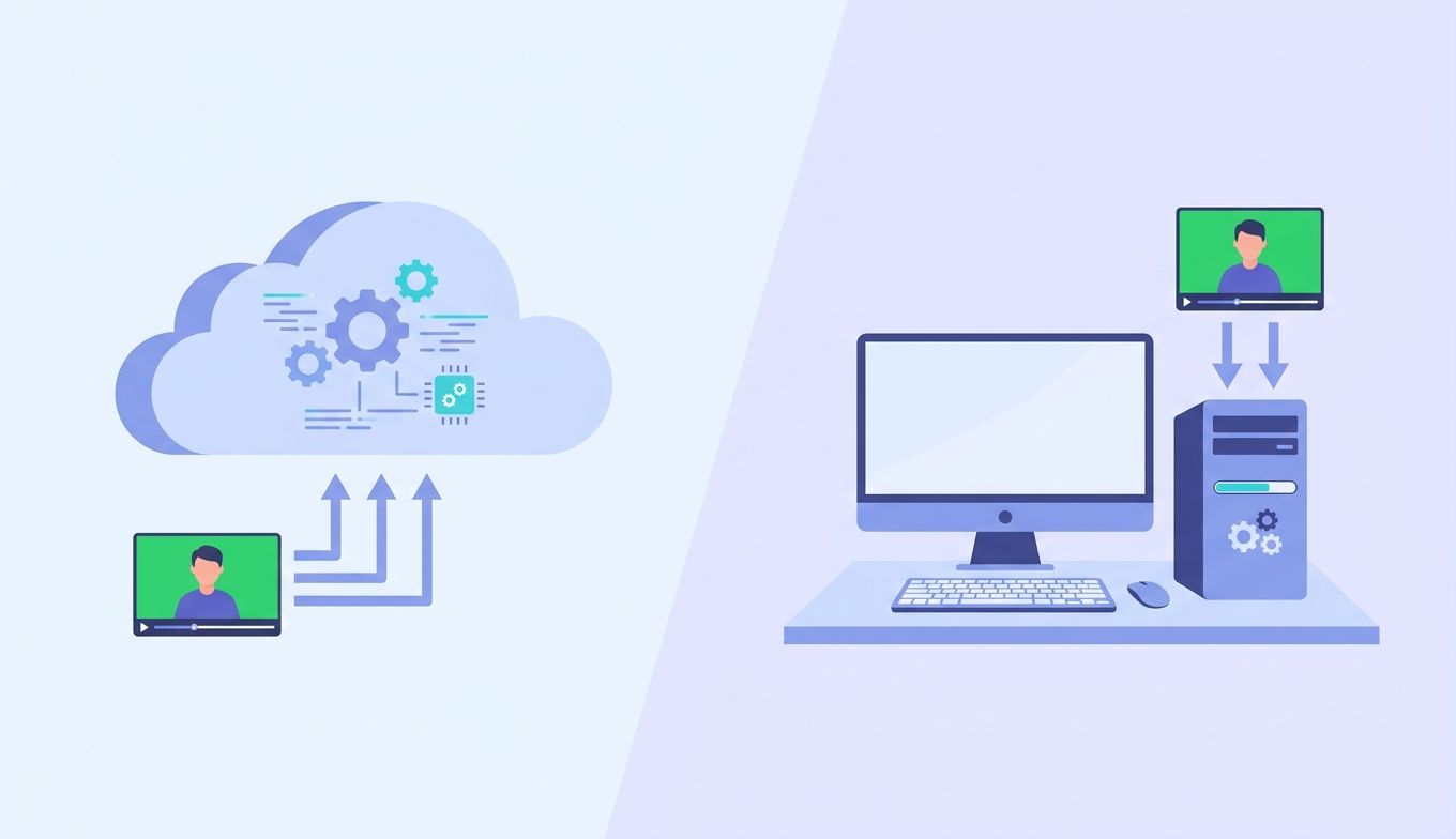 Konzept: Cloud- vs lokale Desktop-Verarbeitung (Konzeptbild)