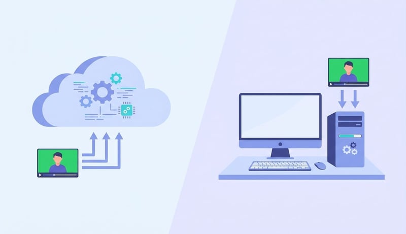 Konzept: Cloud- vs lokale Desktop-Verarbeitung (Konzeptbild)