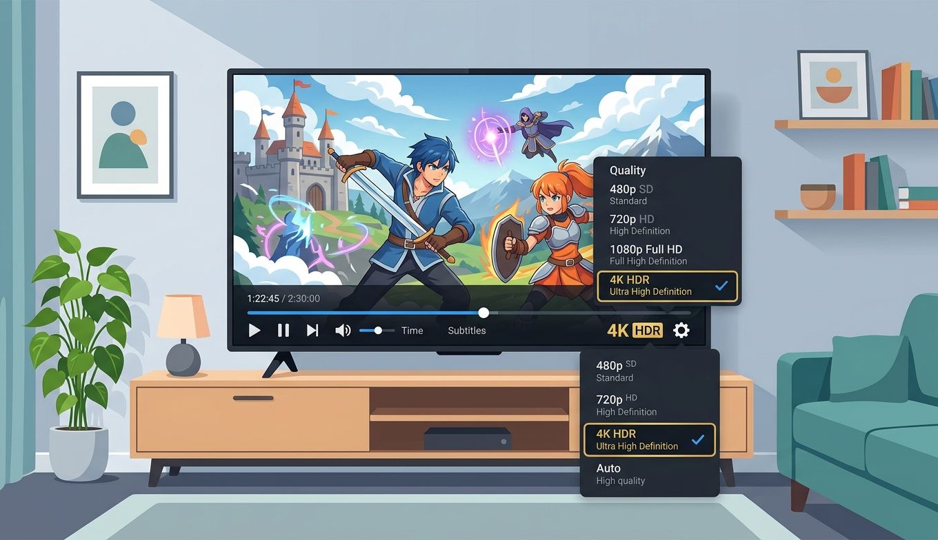 Streaming-App zeigt Anime-Titel mit 4K-Ausgabe auf deutschem Fernseher